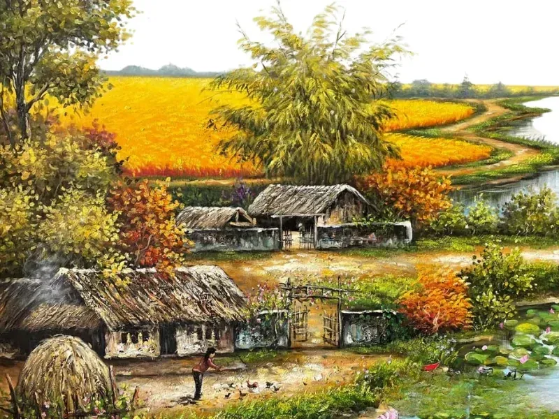 99+ mẫu tranh đồng quê đẹp nhất mang vẻ đẹp bình yên lay động · ảnh 3